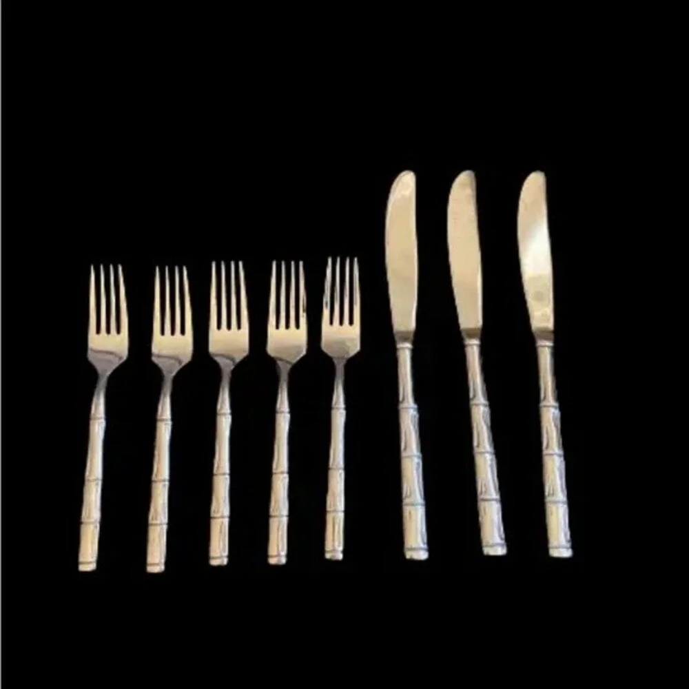 Reed & Barton Rebacraft Royal Bamboo Stainless Flatware Knife ,Fork 8 piece
